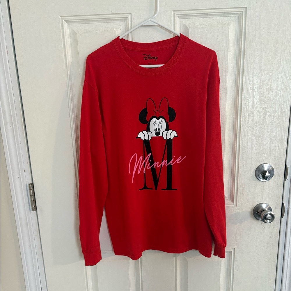 Disney Minnie Mouse Long Sleeve Tee Women’s Medium Red Graphic Shirt
